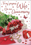 This anniversary card design offers a richly detailed still life that feels right at home in Chelsea's romantic corners, perhaps on a candlelit table near Sloane Square. The central focus is a small bouquet of deep red roses, their petals velvety and full, unfolding in generous layers that create rounded, luxurious blooms. Flecks of light highlight the edges of the petals, enhancing their richness and giving them an almost touchable softness. Fresh green foliage peeks and curls between the roses, adding depth and contrast, like greenery gathered from a tidy Chelsea garden. Arranged around the flowers are sentimental accents that complete the story: an open anniversary card with flowing handwritten text, a matching envelope tucked nearby, and a heart-shaped box in rich, glossy red that catches the light. Draped across the scene is a delicate line of jewellery, perhaps a necklace offered as an anniversary gift, its metallic glimmer snaking gently across the card and surface. Tiny hearts and sparkling decorative elements scatter across the shimmering background, reflecting pinpoints of light and echoing the celebratory mood. Off to one side, a single butterfly detail appears, delicate and airy, suggesting joy and transformation. The light in the image is soft and inviting, casting gentle shadows and subtle reflections that lend depth to the composition. Tones of passionate red, soft pink blush, creamy white, and warm gold come together to create a refined, romantic atmosphere. The arrangement feels like a heartfelt anniversary gesture in Chelsea, where every petal, trinket, and handwritten word speaks quietly of enduring love and shared history.