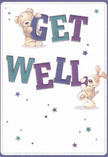 Glowing with playfulness and quiet optimism, this get well card sparkles with the spirit of Chelsea's artistic side. Two endearing characters-a snuggly teddy and a floppy-eared puppy-seem to leap into action, balancing and supporting bold, hand-painted letters in striking indigo and teal. Their lively eyes and plush fur bring a touch of childhood innocence, evoking the gentle comfort of home or an afternoon spent among Chelsea's famous flower stalls. Across a creamy white backdrop, starlike bursts in rich shades of blue and purple twinkle, adding a sense of wonder and possibility that's right at home near Chelsea Embankment. The crisp composition and nuanced details mirror the craft of local florists-every element purposefully arranged, every stroke a promise of brighter days. The card itself feels like a bouquet for the soul: tactile, heartfelt, and perfectly suited for sending warmth to someone in need, whether delivered along Kings Road or tucked into a townhouse by Albert Bridge.